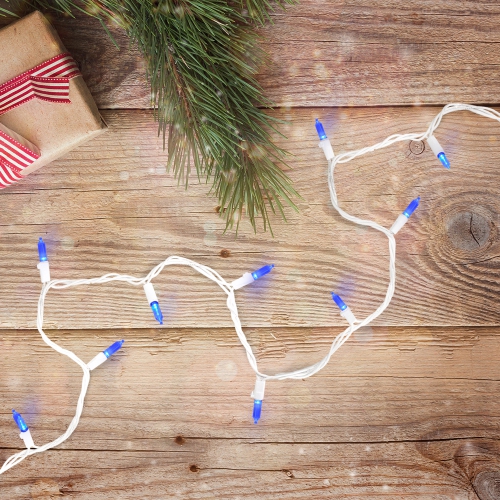 100 Blue LED Mini Christmas Lights - 33 ft White Wire