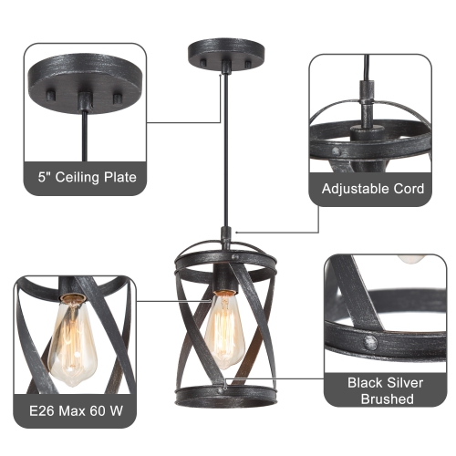 Industrial 1-Light Single Cylinder Pendant with Brushed Silver Finish