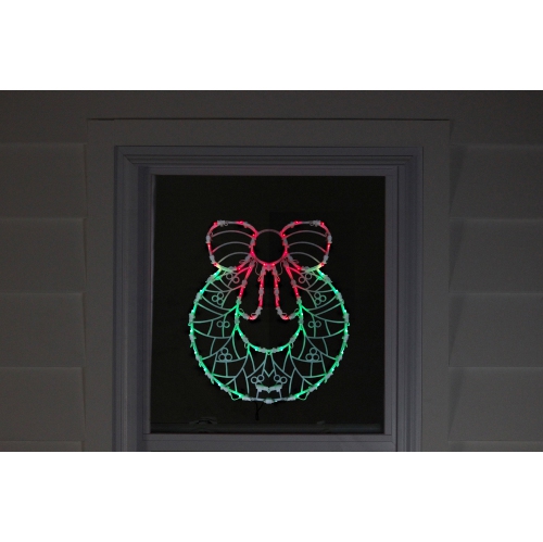 16" Red and Green Led Lighted Wreath Christmas Window Silhouette Decoration