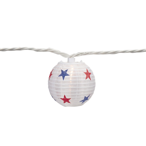 10-Count Red, White and Blue Star 4th of July Paper Lantern Patio Lights, Clear Bulbs