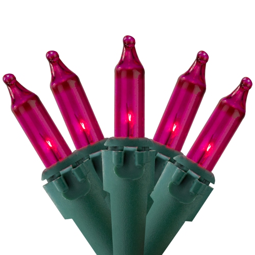 100-Count Pink Mini Christmas Light Set, 20.25ft Green Wire