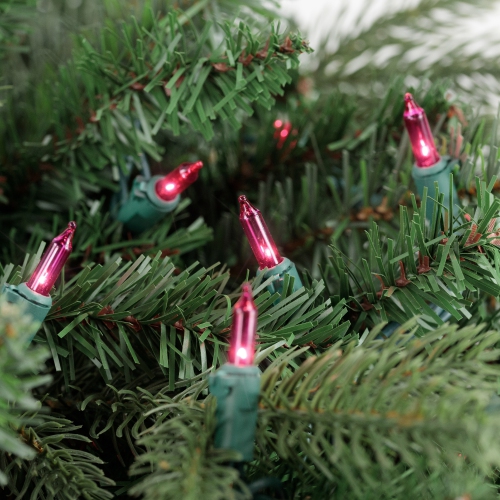 100-Count Pink Mini Christmas Light Set, 20.25ft Green Wire