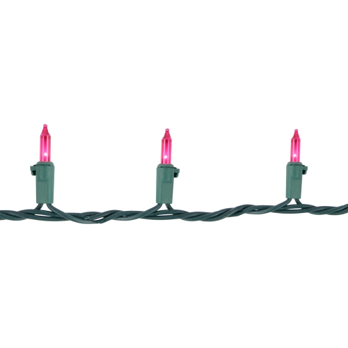 100-Count Pink Mini Christmas Light Set, 20.25ft Green Wire