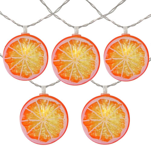 10 Battery Operated Orange Slice Summer LED String Lights - 4.5 ft Clear Wire