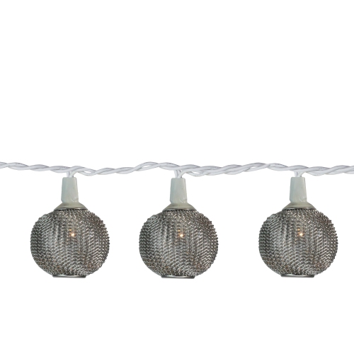 SIENNA  Set Of 10 Battery Operated Wire Mesh Globe Led Patio Garden Or Christmas Lights With Timer In Silver