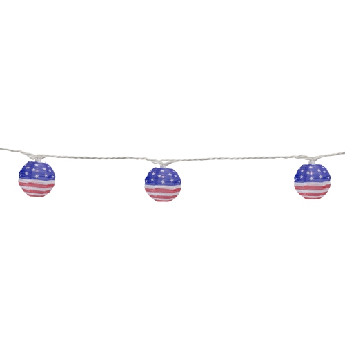10-Count American Flag 4th of July Paper Lantern Lights, 8.5ft White Wire