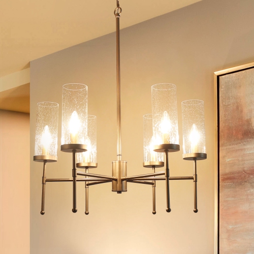 Modern 6-Light Wheel Gold Chandelier