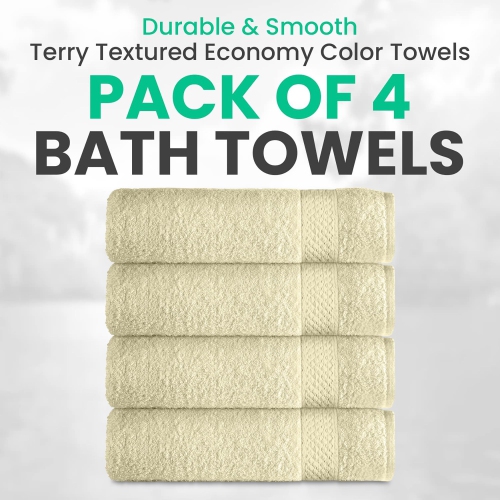 Canadian Linen Basic Economy Ivory Bath Towels 26x52 inch 4 Pack Soft Absorbent Hospitality Cotton Towel Set for Bathroom Hotel Spa Salon Gym