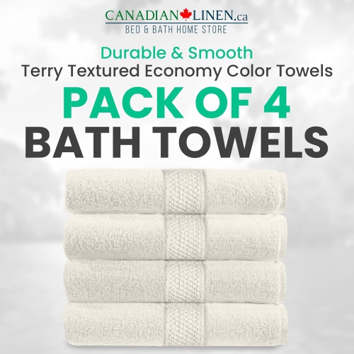 Canadian Linen Basic Economy Ivory Bath Towels 26x52 inch 4 Pack Soft Absorbent Hospitality Cotton Towel Set for Bathroom Hotel Spa Salon Gym