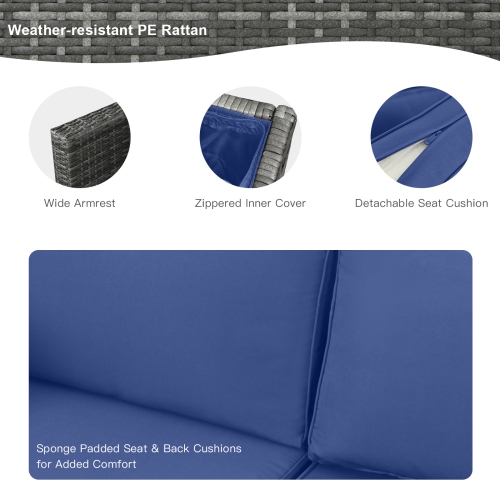 Patiojoy 9 PCS Rattan Dinning Set Wicker Sofa w/Propane Gas Fire Pit 60,000 Btu Heater Grey/Black/Navy/Red/Off White