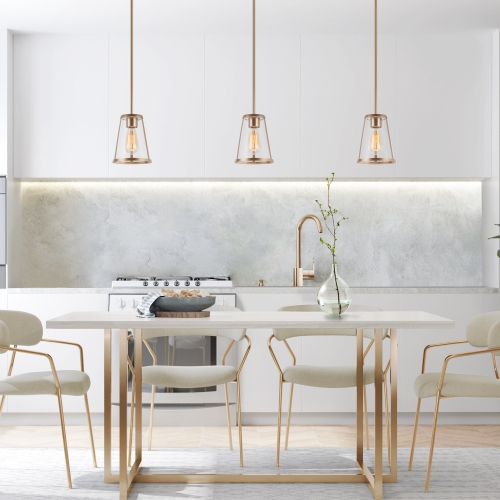 Modern 1-Light Single Cone Gold Pendant with Transparent Glass Shade