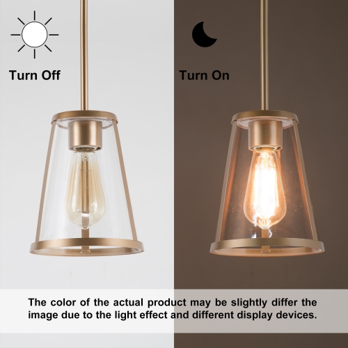 Modern 1-Light Single Cone Gold Pendant with Transparent Glass Shade