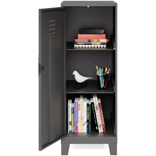 Space Solutions 42.5"H 3 Shelf Metal Storage Locker Cabinet 3" Legs - Black