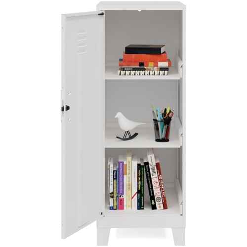 Space Solutions 42.5"H 3 Shelf Metal Storage Locker Cabinet 3" Legs Pearl White