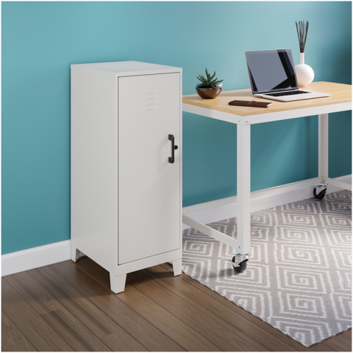 Space Solutions 42.5"H 3 Shelf Metal Storage Locker Cabinet 3" Legs Pearl White