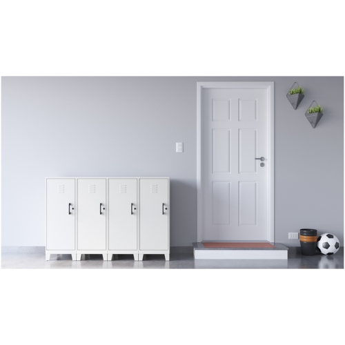 Space Solutions 42.5"H 3 Shelf Metal Storage Locker Cabinet 3" Legs Pearl White