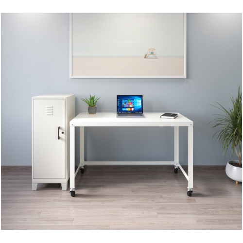 Space Solutions 42.5"H 3 Shelf Metal Storage Locker Cabinet 3" Legs Pearl White