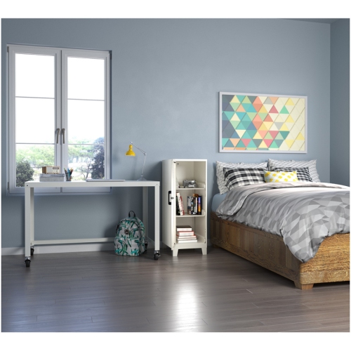 Space Solutions 42.5"H 3 Shelf Metal Storage Locker Cabinet 3" Legs Pearl White