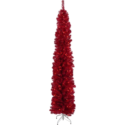 NORTHLIGHT  6' Pre-Lit Pencil Artificial Christmas Tree - Clear Lights In Red
