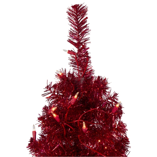 6' Pre-Lit Pencil Red Artificial Christmas Tree - Clear Lights