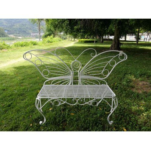 Hi-Line Gift Ltd White Metal Butterfly Bench