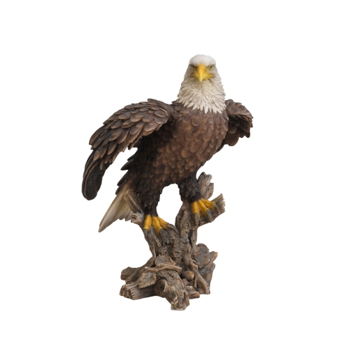 Hi-Line Gift Ltd Bald Eagle On Stump with Wings Out Garden Statue