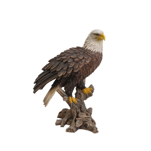 Hi-Line Gift Ltd Bald Eagle On Stump with Wings Out Garden Statue