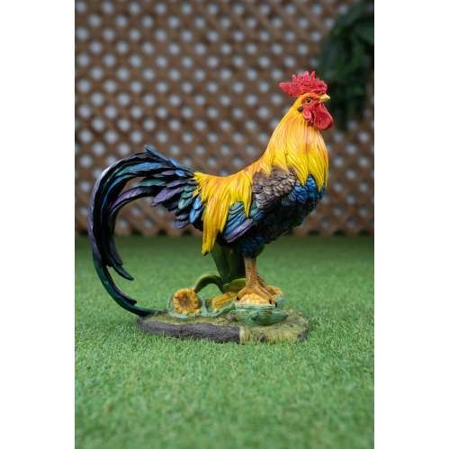Hi-Line Gift Ltd Coloured Rooster Standing On Corn Garden Statue