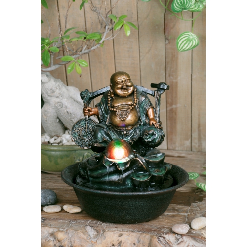 Hi-Line Gift Ltd Fountain-Lucky Buddha with Spinning Ball/RGB LED