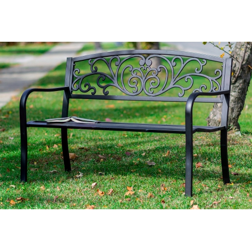 Hi-Line Gift Ltd Garden Bench Black Scroll Backrest 50 Inch Long