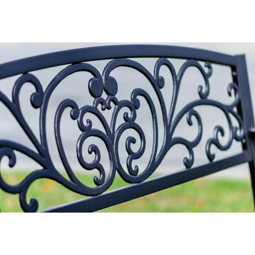 Hi-Line Gift Ltd Garden Bench Black Scroll Backrest 50 Inch Long