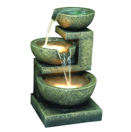 Hi-Line Gift Ltd 3 Bowl Fountain with 2 Warm White LEDs