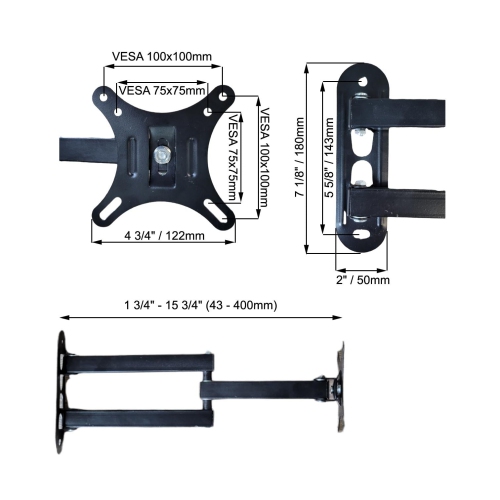 GlobalTone Universal swivel wall mount for TV PLASMA LCD LED 13"-27"