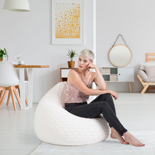 Fluffy Hearts Contemporary Polyester Bean Bag – White