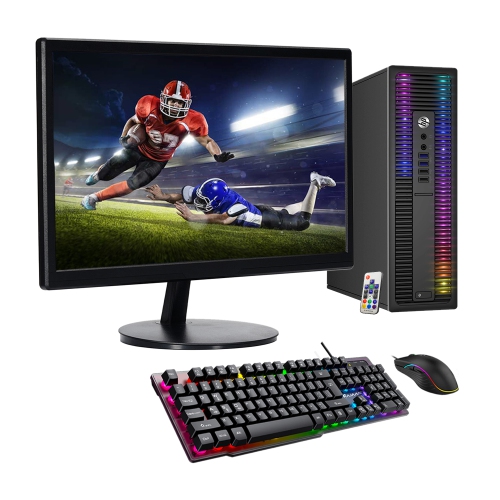 HP  Refurbished (Good) - Custom Built RGB Lights PC w 24 Inch Monitor - Prodesk Desktop PC Intel Core I5 6500, 16GB Ram 256GB SSD Win 10 Pro Wi-Fi