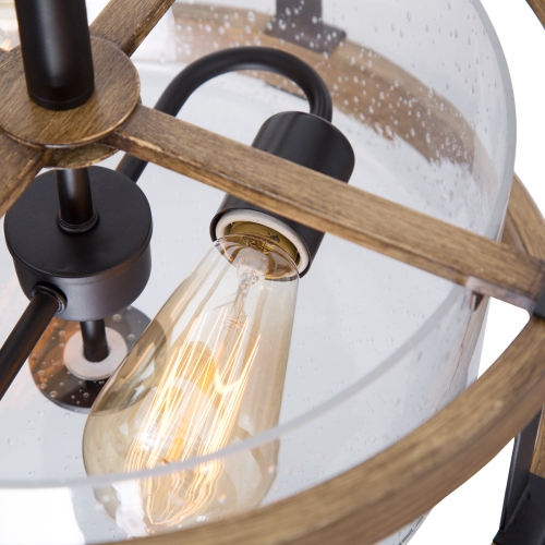 Plafonnier rustique en bois à 2 lumières avec verre bosselé