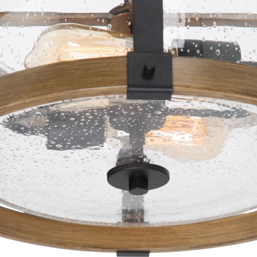 Plafonnier rustique en bois à 2 lumières avec verre bosselé