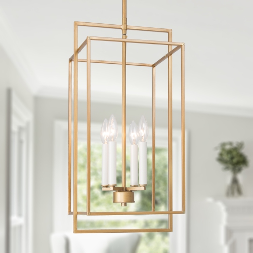Modern 4-Light Geometric Gold Chandelier