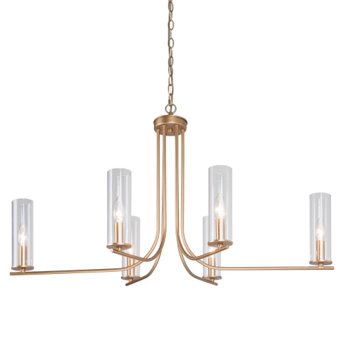 Lustre moderne à 6 lumières géométriques rond avec abat-jour en verre transparent