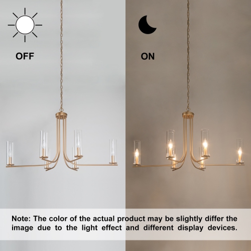 Lustre moderne à 6 lumières géométriques rond avec abat-jour en verre transparent