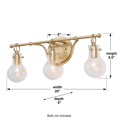Modern 3-Light Gold Bathroom Vanity Light, Clear Glass Shades, Wall Sconces