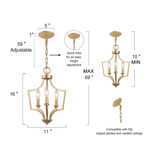 Modern 3-Light Golden Candelabras Chandelier
