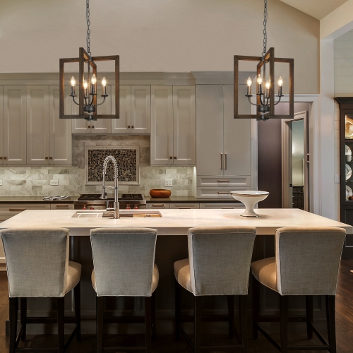 Farmhouse 4-Light Pinewood Chandelier with Brush Silver Accent