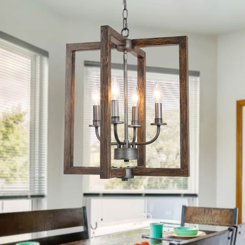 Farmhouse 4-Light Pinewood Chandelier with Brush Silver Accent