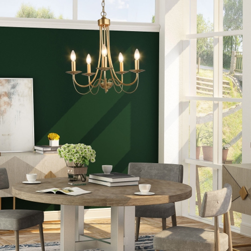 Modern 5-Light Traditional Gold Chandelier with Candelabras