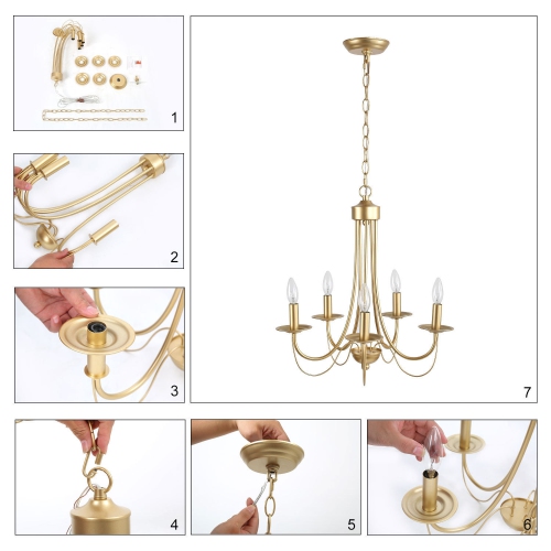 Modern 5-Light Traditional Gold Chandelier with Candelabras