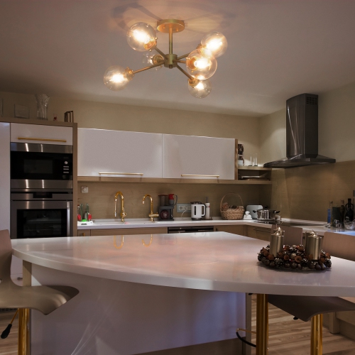 Modern 6-Light Sputnik Gold Semi-Flush Mount