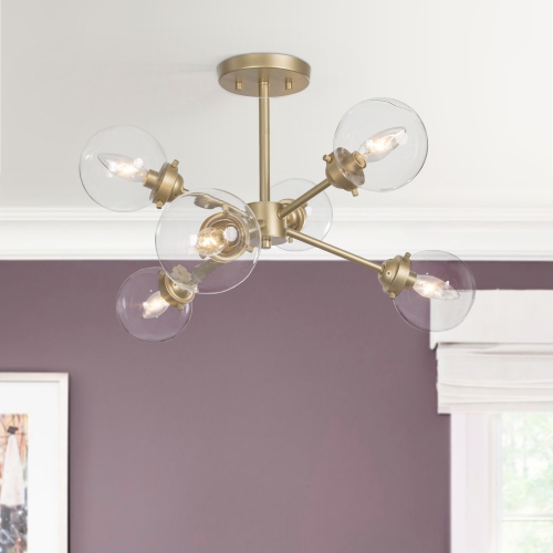 Modern 6-Light Sputnik Gold Semi-Flush Mount
