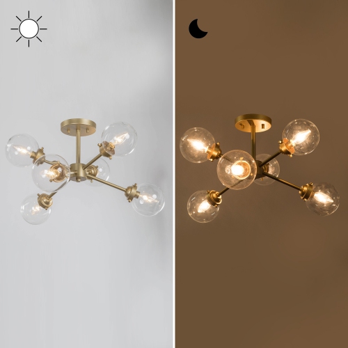 Modern 6-Light Sputnik Gold Semi-Flush Mount