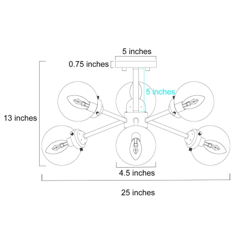 Modern 6-Light Sputnik Gold Semi-Flush Mount